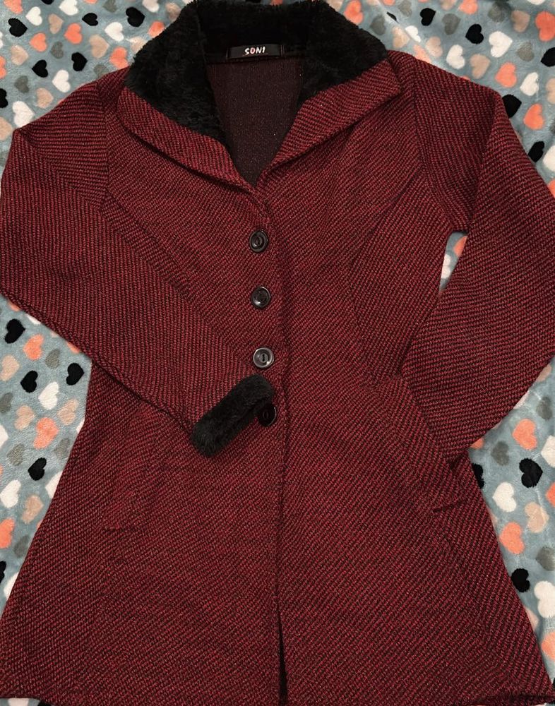 Burgundy Fur Trim Coat