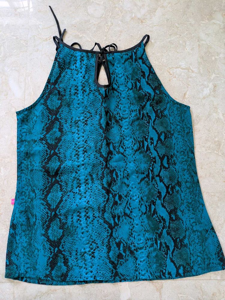 Teal Snake Print Halter Top