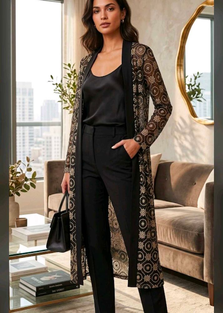 Elegant Black &amp; Gold Embroidered cardigan