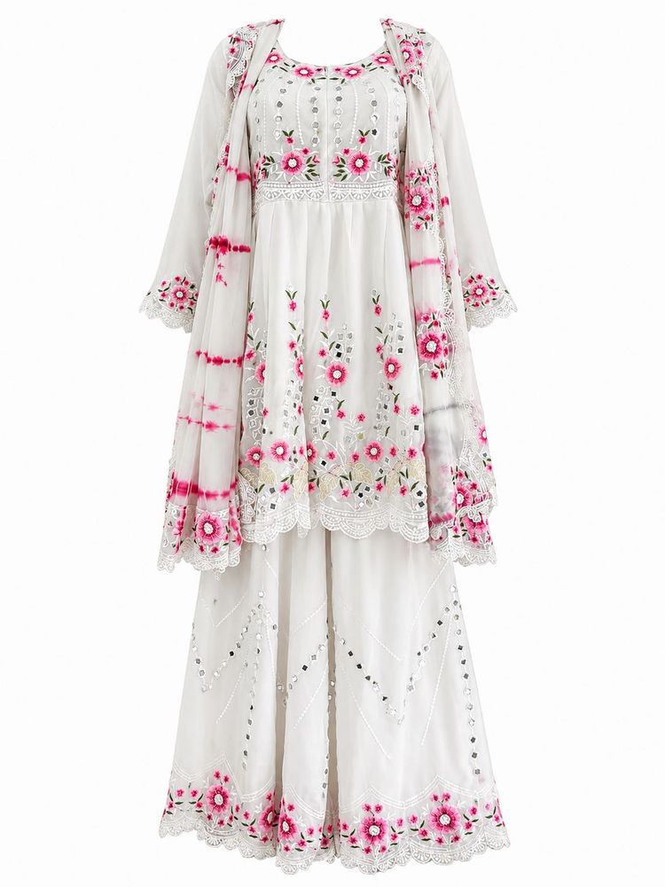 Embroidered Mirror Work Sharara Set