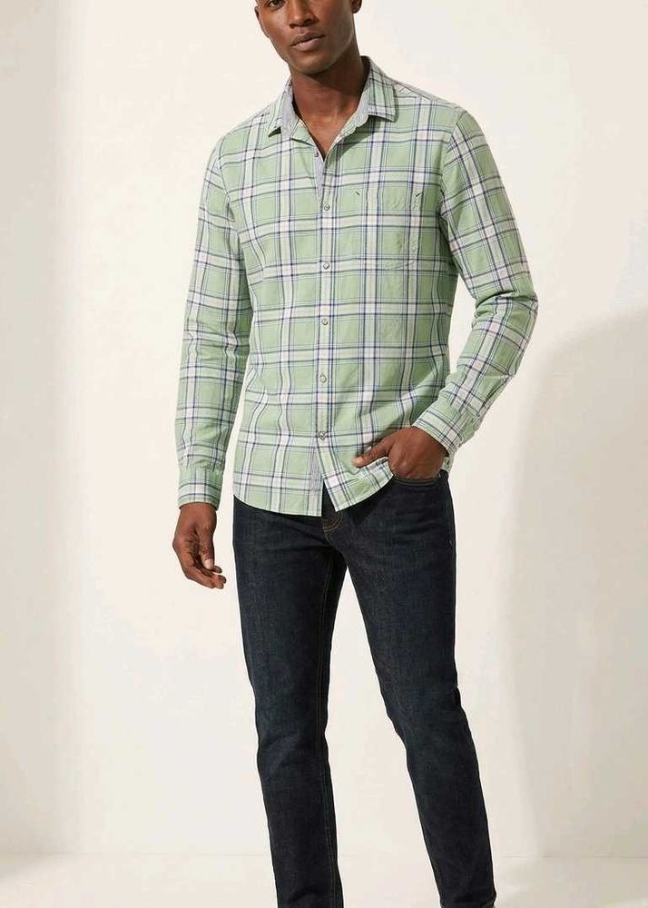 Men's Green Plaid Long Sleeve Shirt