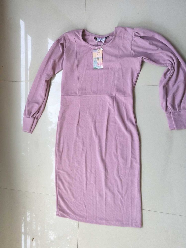 Pink Long Sleeve Bodycon Dress