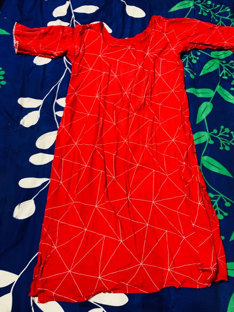 Red Geometric Print Kurta