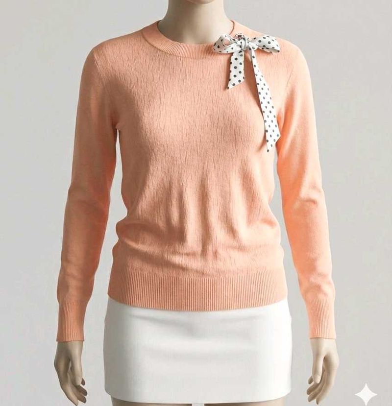 Peach Sweater with Bow