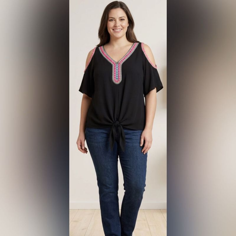 Black Embellished Kurti/Top | Bust 38"
