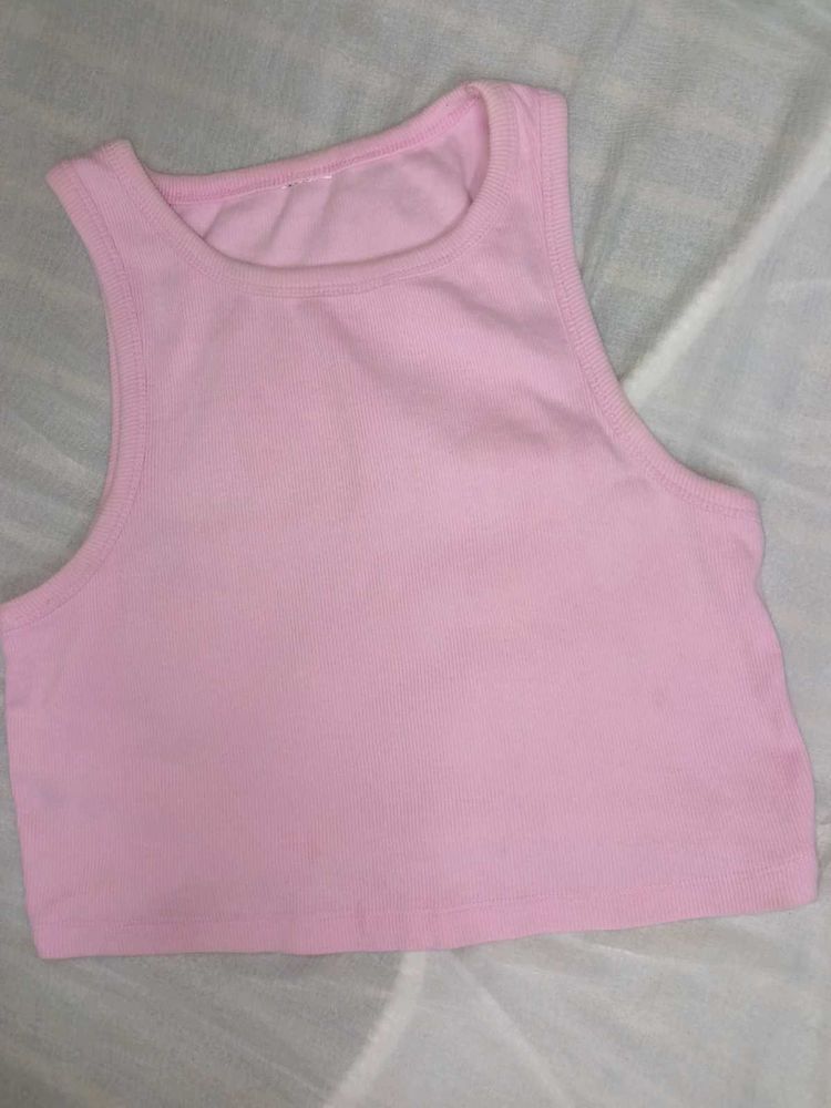 Cute Pink Ribbed Crop Tank Top