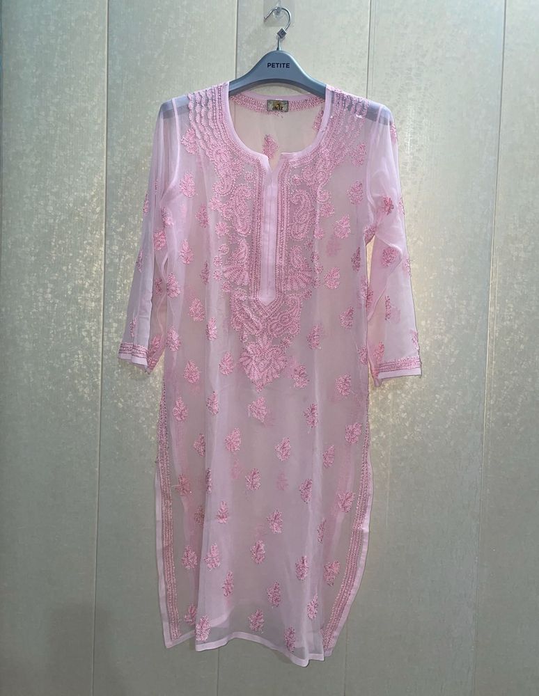 baby Pink chikankari Embroidered Kurta