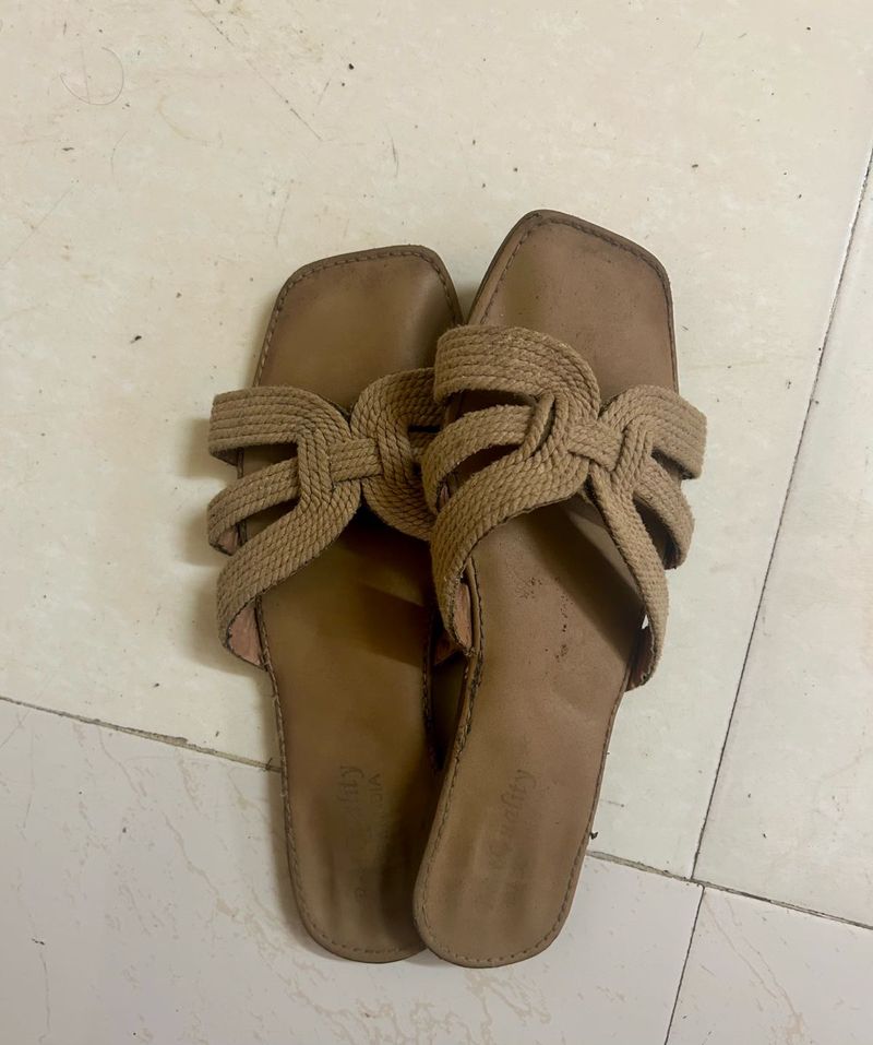 Tan Braided Slide Sandals