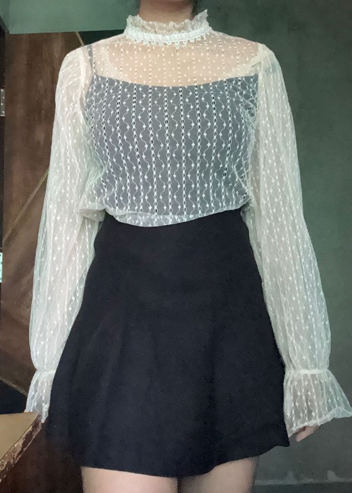 Sheer High Neck top with long balloons sleeve