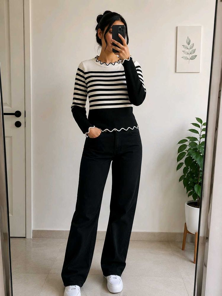 Striped Knit Long Sleeve Top