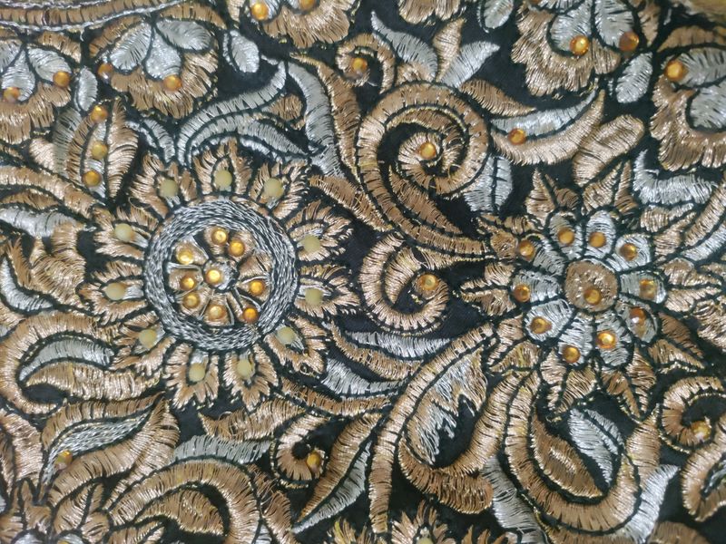 Black Colour Golden Thread Work