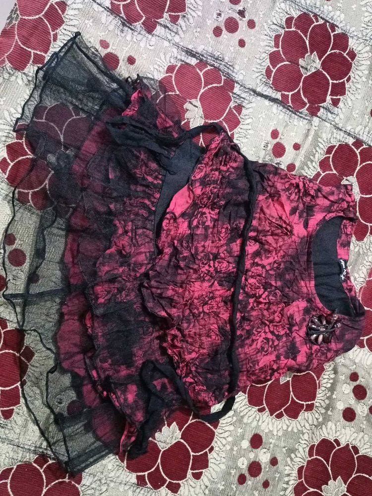 maroon  &amp; Black Ruffle Top