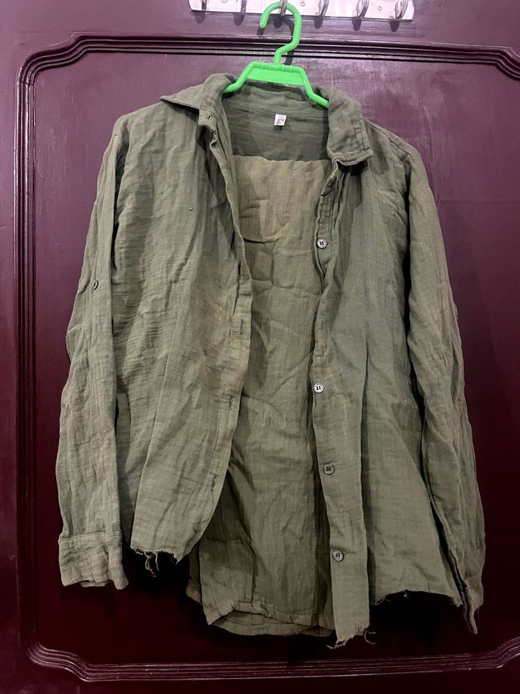 Olive Green Button-Up Shirt and trouser