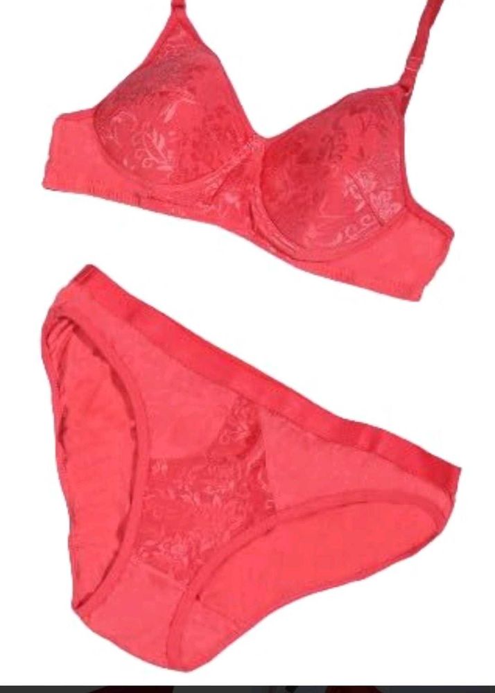 Coral Lace Bra and Panty Set