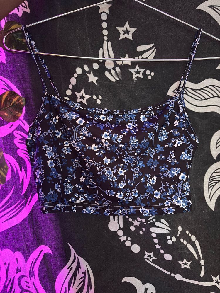 Blue Floral Crop Top