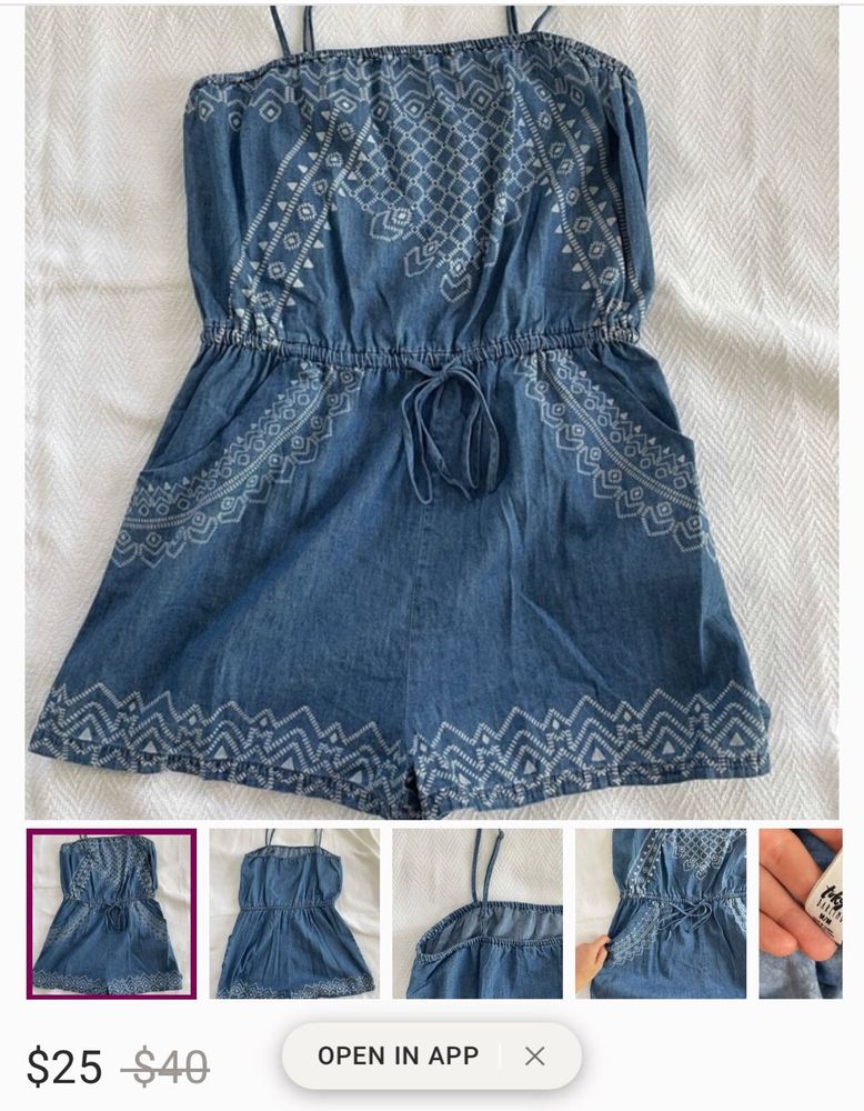 Blue Denim  Printed Romper