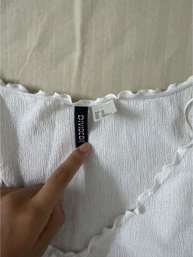White Textured Top with Lettuce Hem