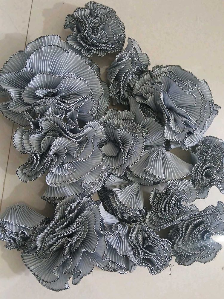 Grey Pleated Fabric Flowers - Craft Supplies