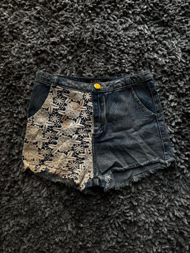 Denim Shorts with Lace Detail