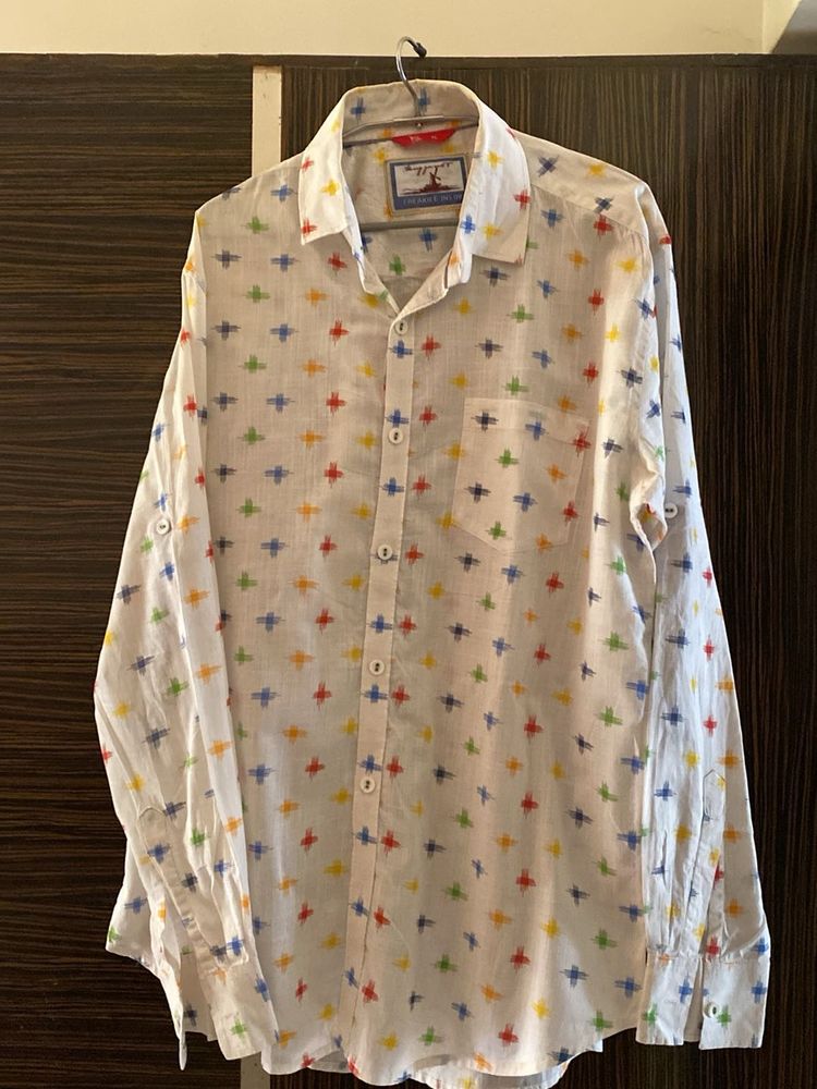 Men's White Casual Printed Shirt