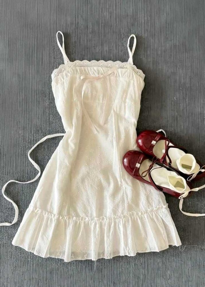 y2k Cute White Summer Dress with Bow
