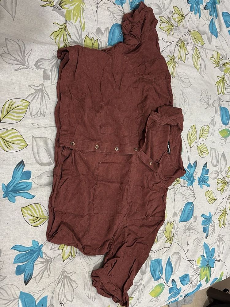 Coffee Brown Collared Tunic Top