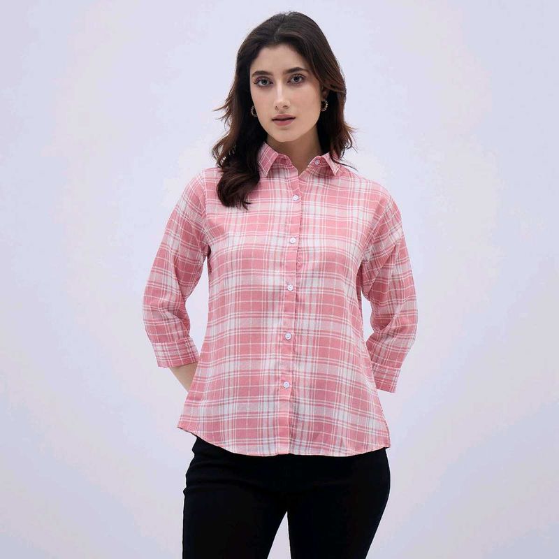 Pink Plaid Button-Up Shirt