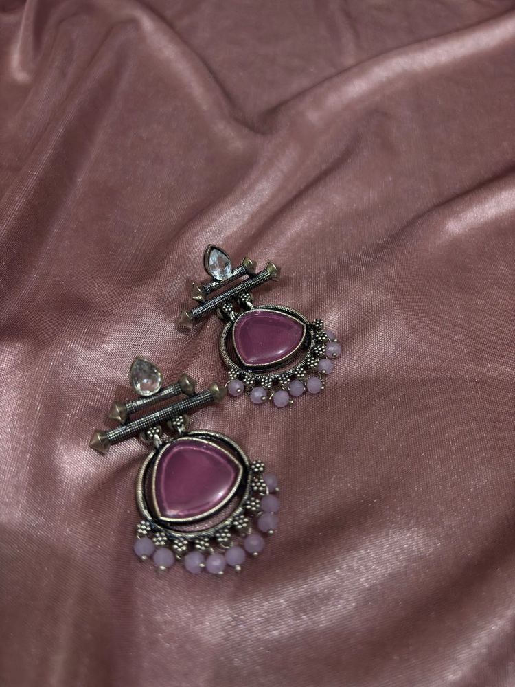 Oxidized Jhumka Earrings with Purple Stone