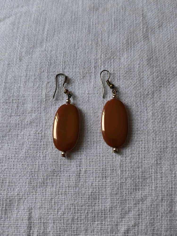Brown Oval Drop Earrings