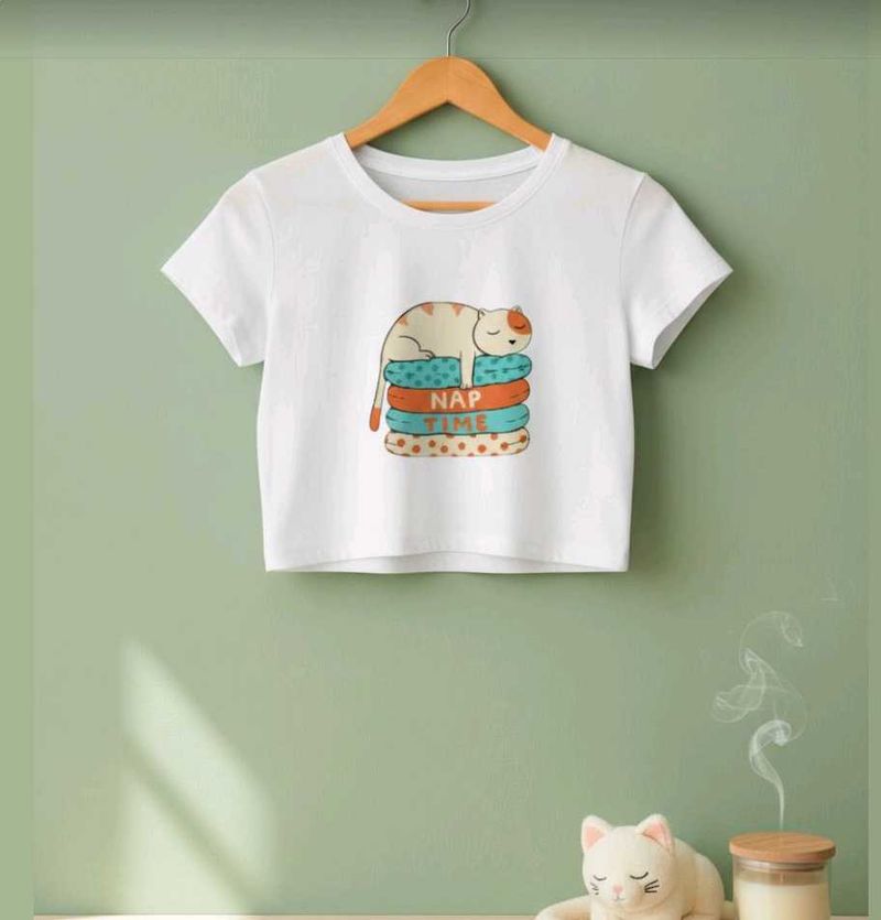 Cute Nap Time Cat Crop Top