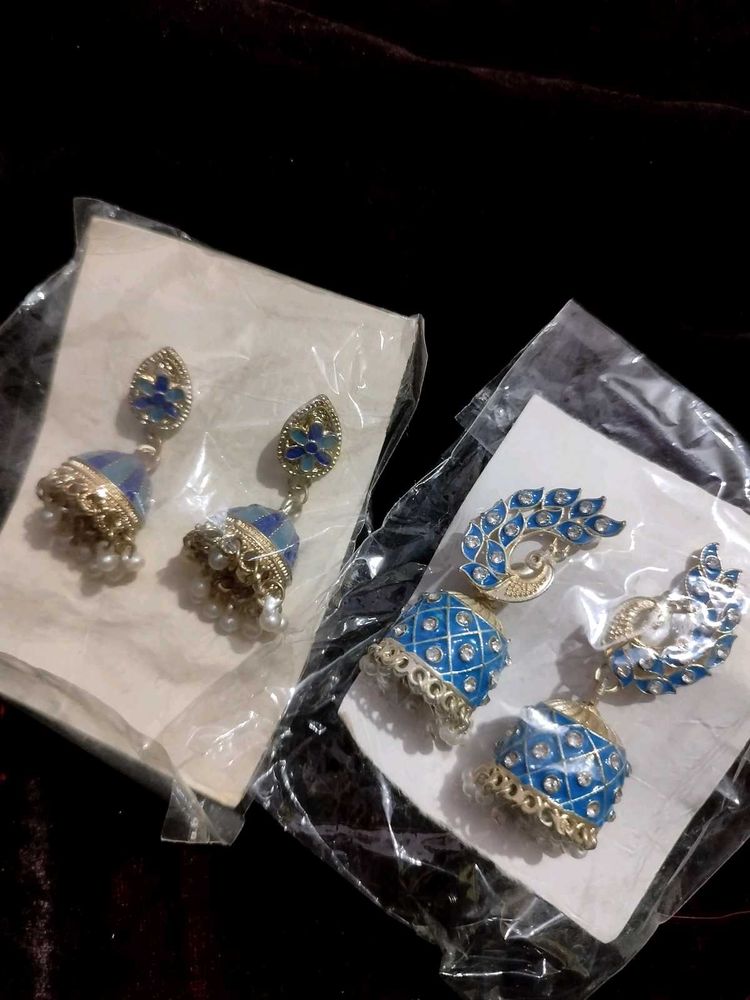 Stunning Blue Jhumka Earrings Set