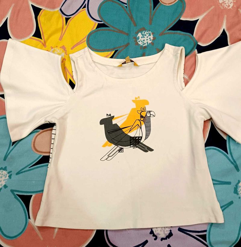 Graphic Print Cold Shoulder Tee
