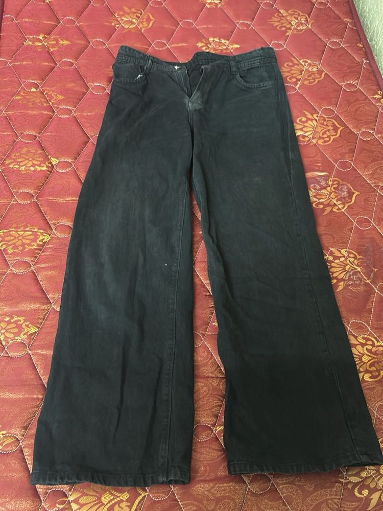 Wide Leg Black Denim Jeans