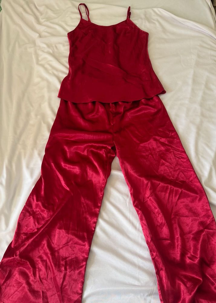 Deep Red Satin Cami &amp; Pants Set