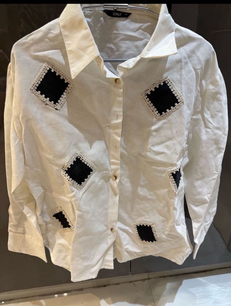 ONLY White Shirt with Black Patch Detail