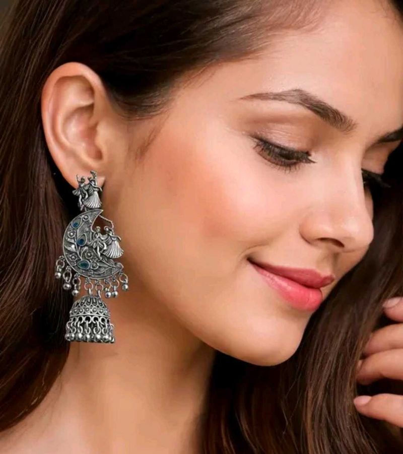 Boho Moon radha krishna Jhumka Earrings