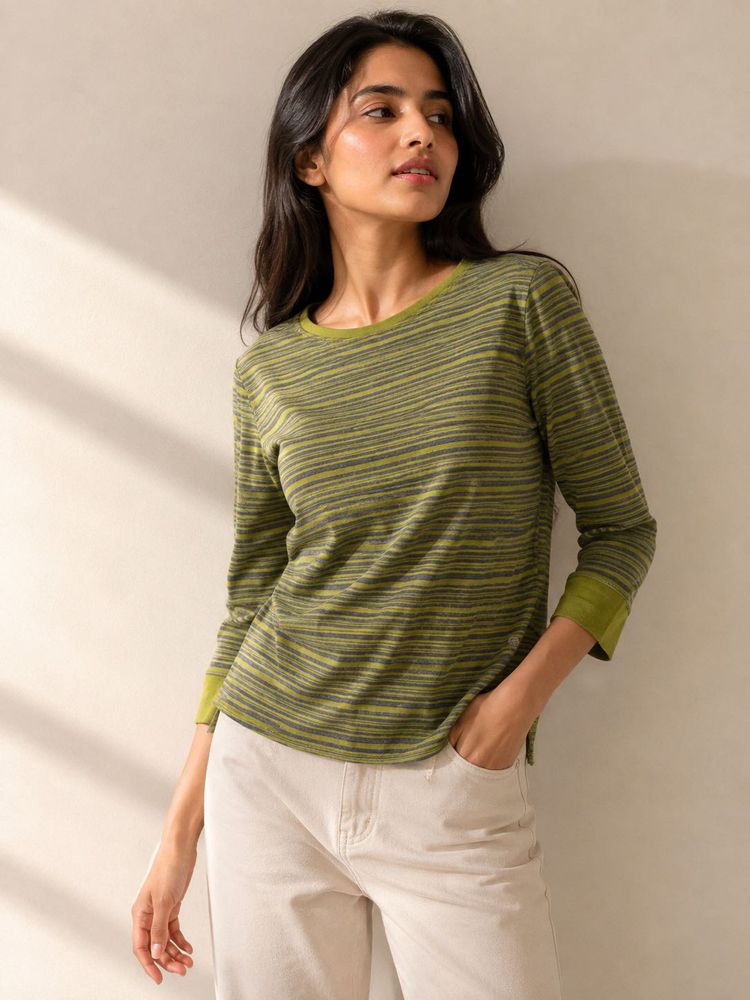 Striped 3/4 Sleeve Casual Top