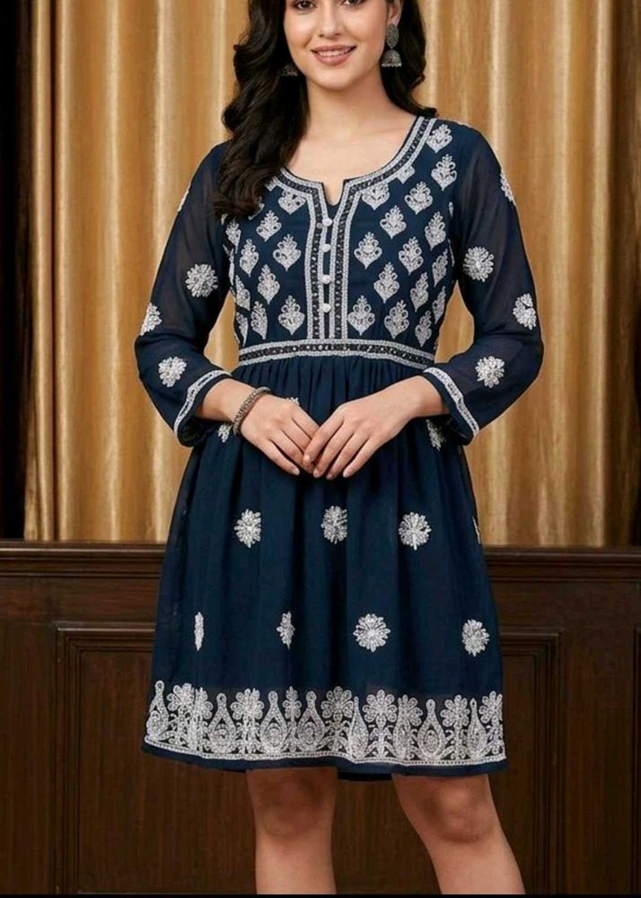 Elegant Navy Blue Embroidered Kurta