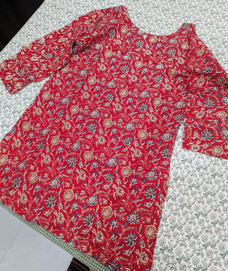 Red Floral Print Kurta