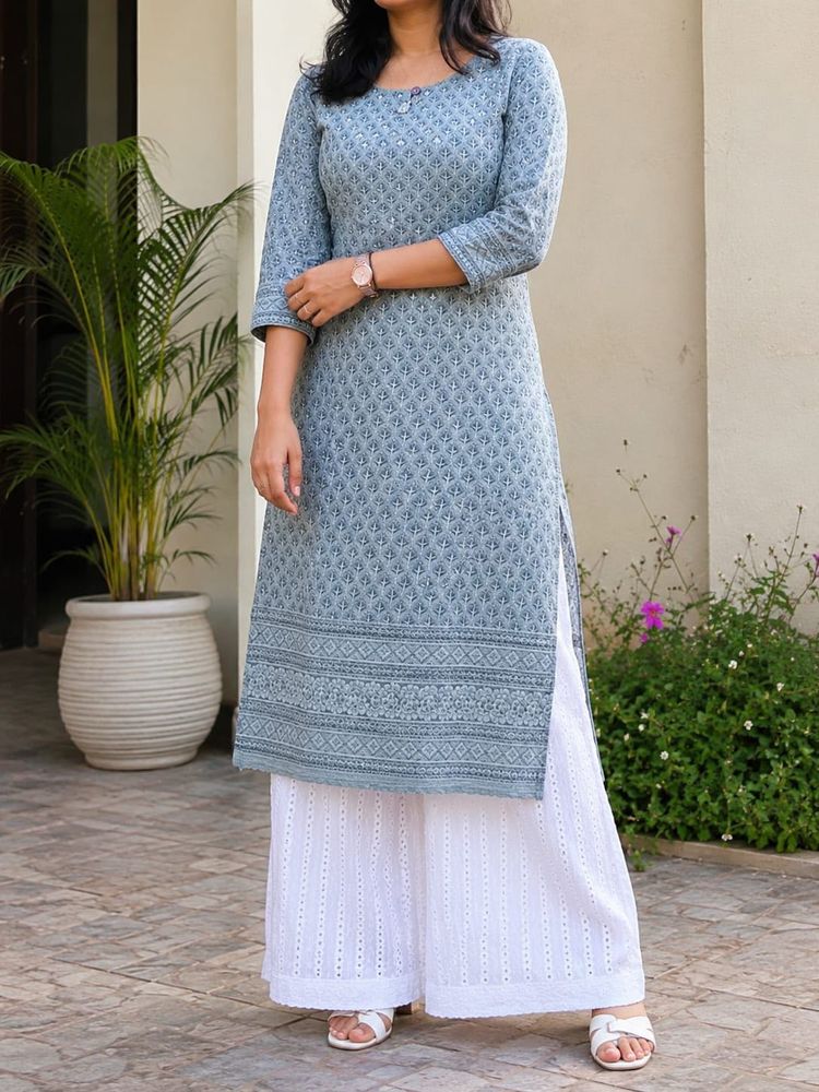 Grey Chikankari Kurta for Festivals