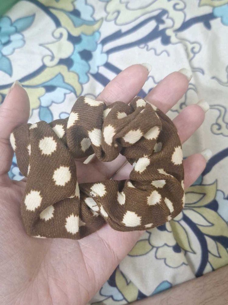 Brown Polka Dot Scrunchie