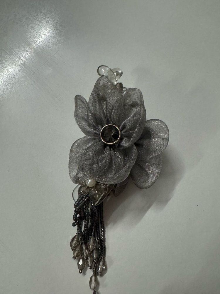 Grey Floral Hair Clip
