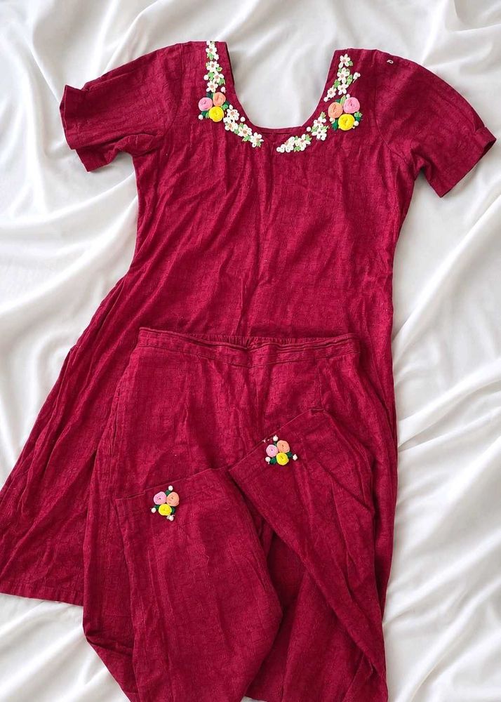 hand embroidery kurta set❤️