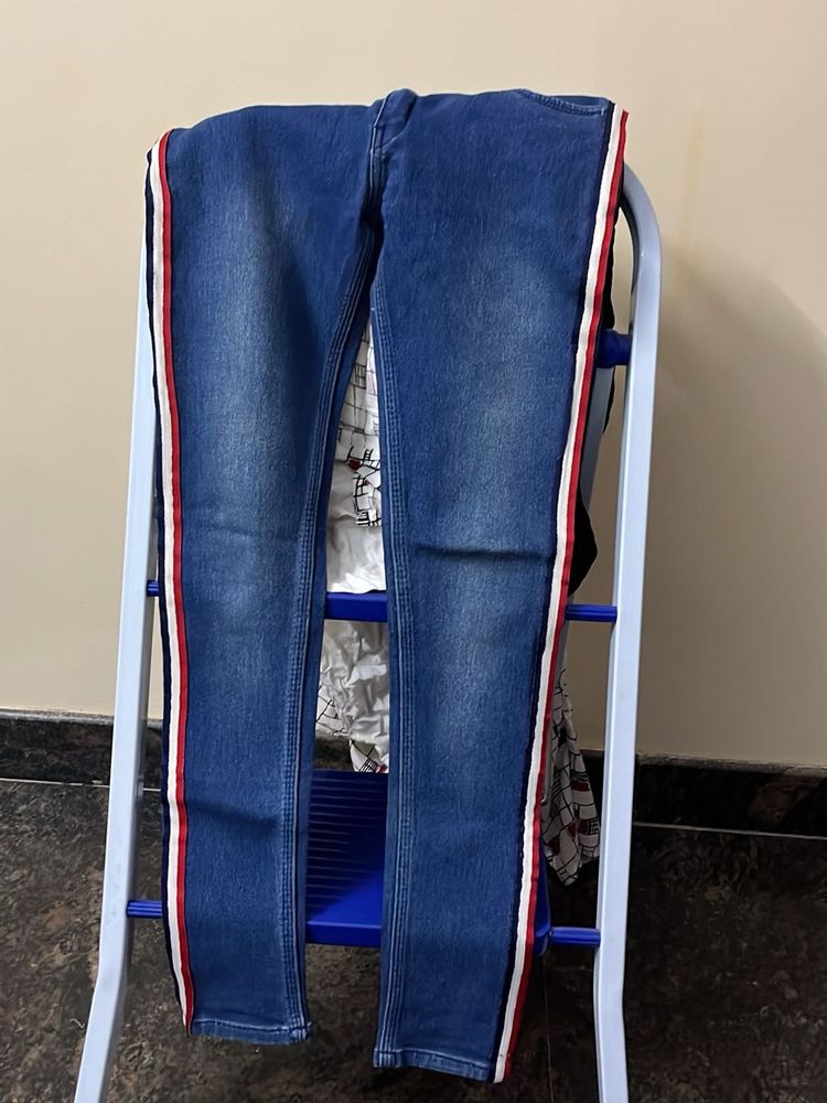 Blue Denim Jeans with Side Stripe