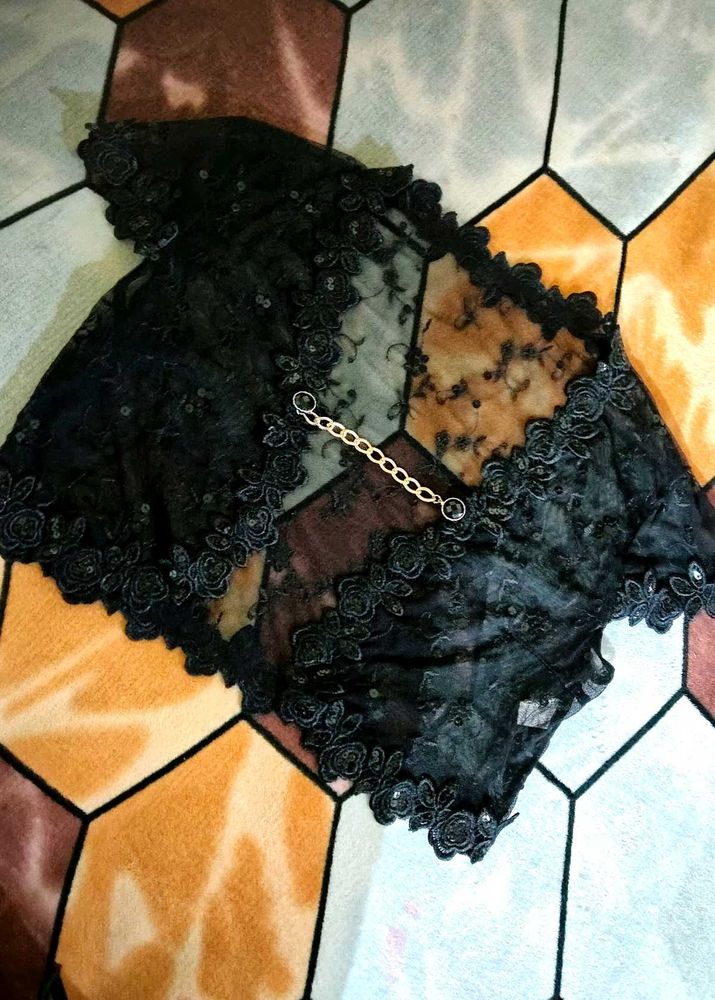 Elegant Black Lace Dupatta