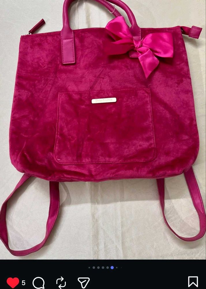 juicy couture Hot Pink Velvet Bow Tote Bag