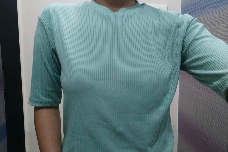 Trendy Ribbed Mint Green Top