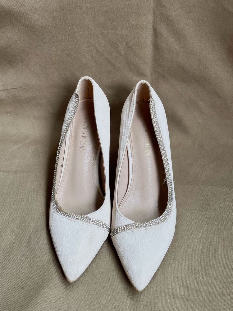 Elegant White Heels with Rhinestone Trim