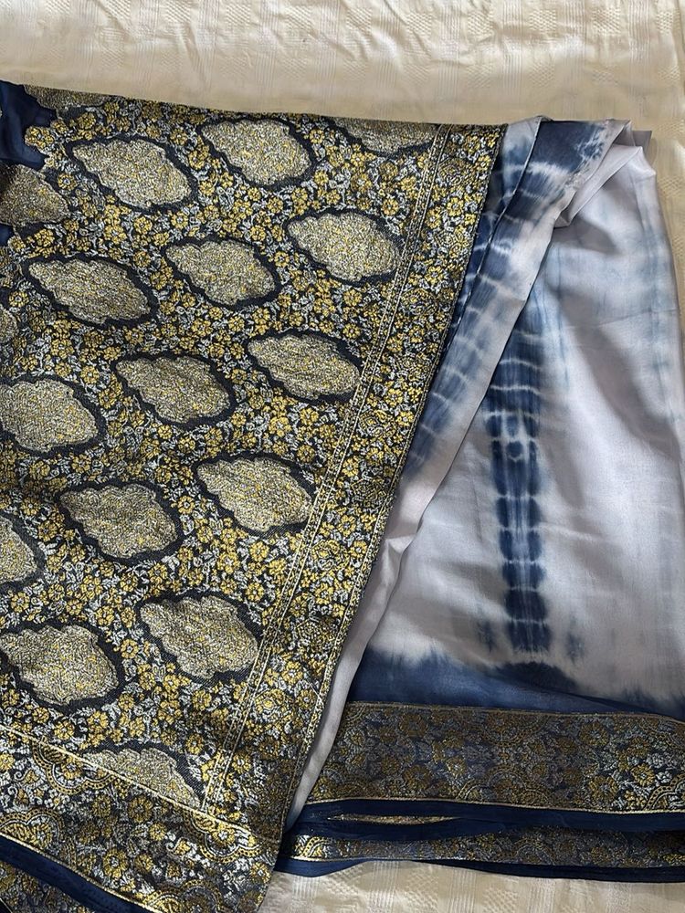 Elegant Blue &amp; Gold Saree