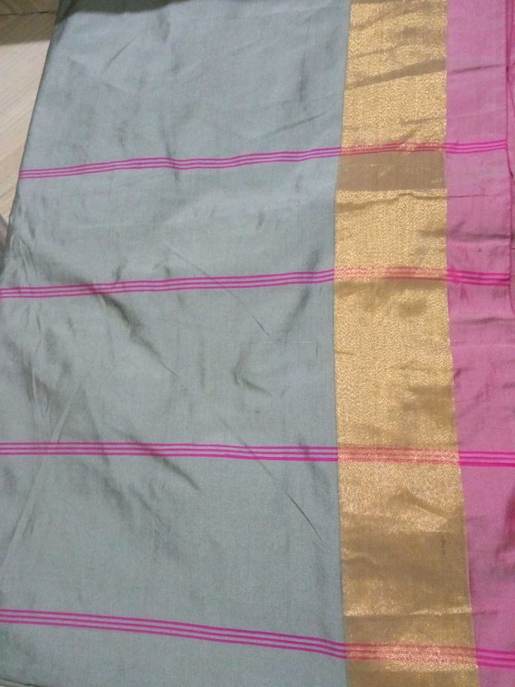 Elegant Grey Saree with Pink Border